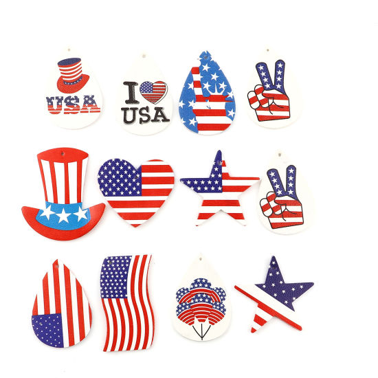 Image de Pendentifs Sport en PU Goutte d'Eau Drapeau des États-Unis 57mm x 38mm, 5 Pcs