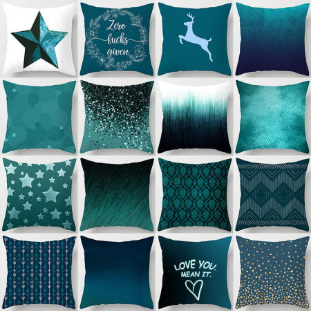 Immagine di Teal Blue Series Peach Skin Fabric Pillowcase Home Textile
