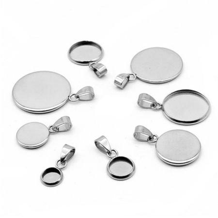 5 Stück Edelstahl Charm-Anhänger Rund Cabochon Fassung