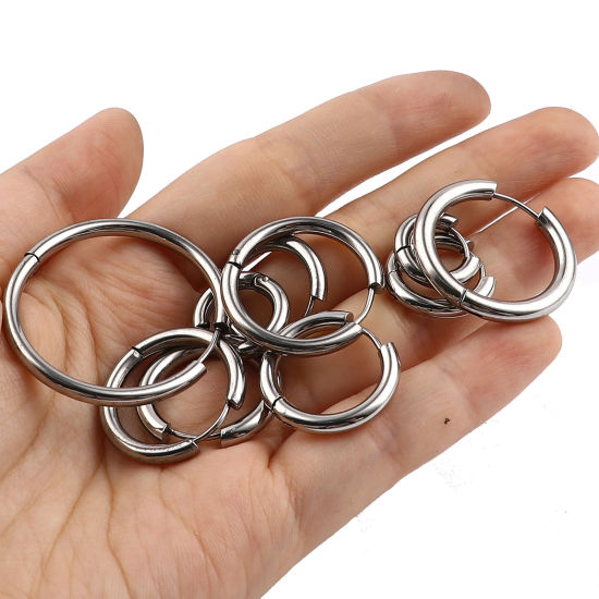 Picture of 304 Stainless Steel Hoop Earrings Round Silver Tone