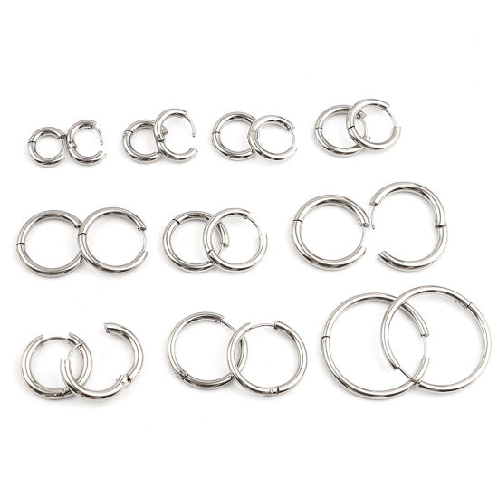 Picture of 304 Stainless Steel Hoop Earrings Round Silver Tone