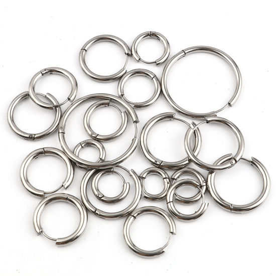 Picture of 304 Stainless Steel Hoop Earrings Round Silver Tone