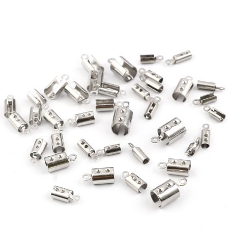 Picture of 304 Stainless Steel Cord End Caps Cylinder Silver Tone