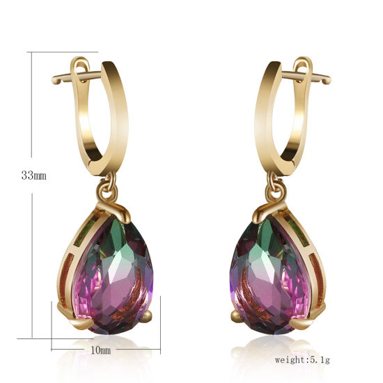 Image de Boucles d'Oreilles Créole Anneaux en Laiton Fuchsia Goutte d'Eau 33mm x 10mm , 1 Paire                                                                                                                                                                        