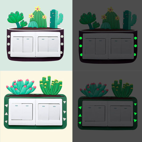 Picture of Slimy Gel Light Switch Decorative Sticker Cactus Succulent Plant Glow In The Dark Luminous