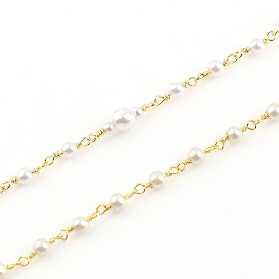 Image de en Laiton Imitation Perles Chaînes Doré Blanc 6mm, 1 M                                                                                                                                                                                                        