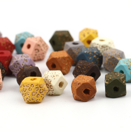 Natural Wood Spacer Beads Geometric Leopard Print Faceted About 10mm x 10mm, Hole: Approx 2.8mm, 20 PCs