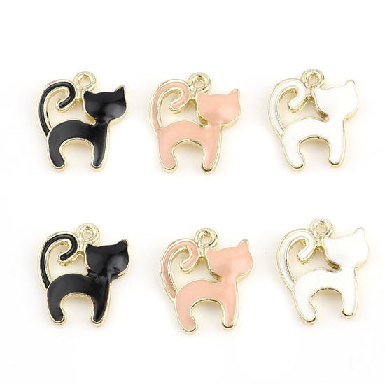 Imagen de Zamak Colgantes Charms Gato Chapado en Oro Esmalte 10 Unidades
