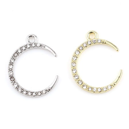 Zinc Based Alloy Galaxy Charms Half Moon Clear Rhinestone 5 PCs
