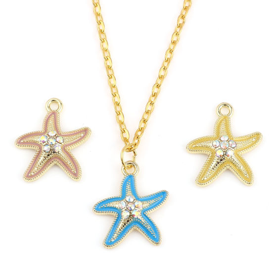 Immagine di Lega di Zinco Gioielli Oceanici Charms Stella di Mare Multicolore Strass 10 Pz