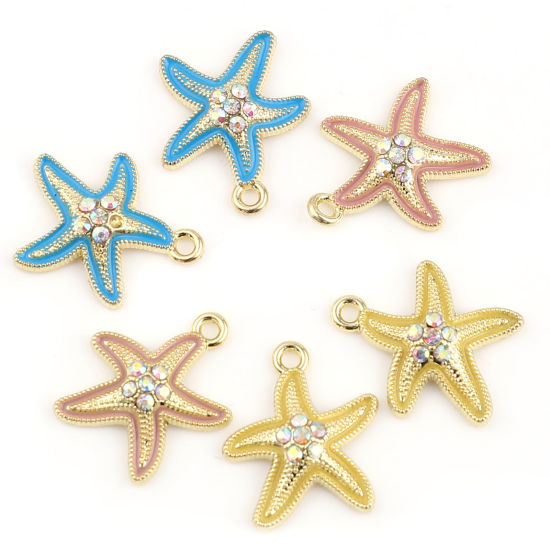 Immagine di Lega di Zinco Gioielli Oceanici Charms Stella di Mare Multicolore Strass 10 Pz
