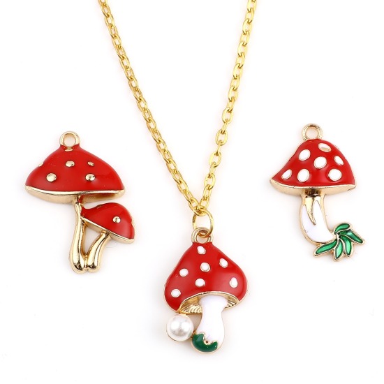 Immagine di Lega di Zinco Charms Fungo Smalto 10 Pz