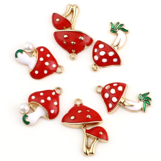 Immagine di Lega di Zinco Charms Fungo Smalto 10 Pz