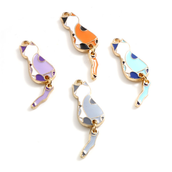 Picture of Zinc Based Alloy Pendants Cat Animal Enamel 10 PCs