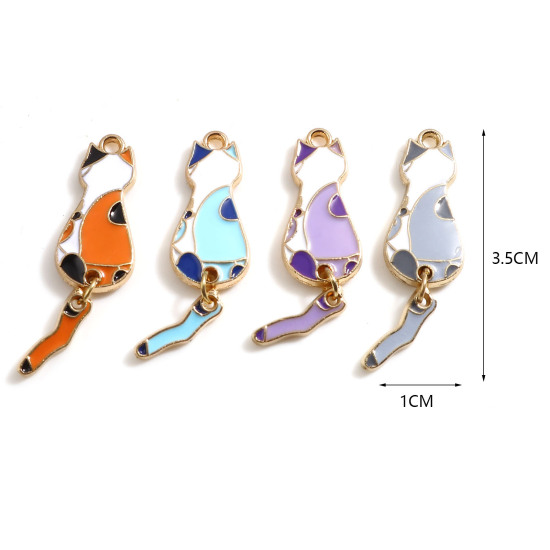 Picture of Zinc Based Alloy Pendants Cat Animal Enamel 10 PCs