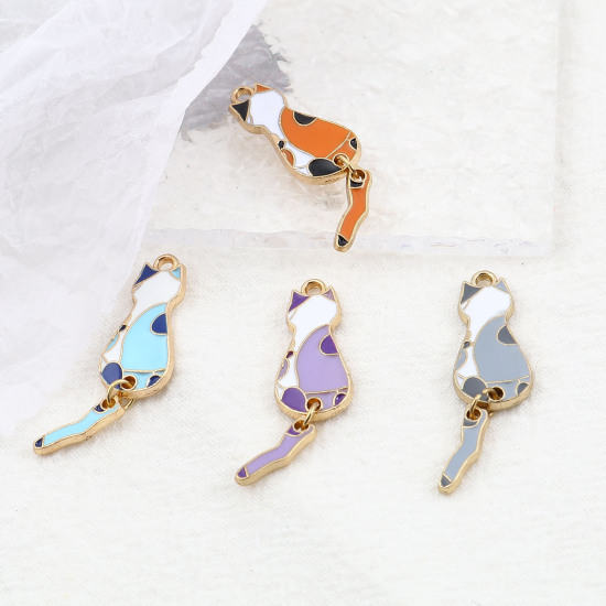 Picture of Zinc Based Alloy Pendants Cat Animal Enamel 10 PCs