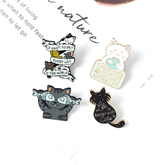 Picture of Pin Brooches Cat Animal Enamel 30mm x 20mm, 1 Piece