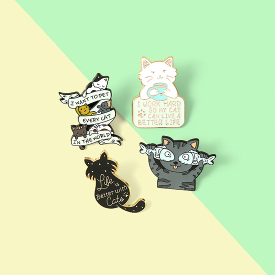 Picture of Pin Brooches Cat Animal Enamel 30mm x 20mm, 1 Piece