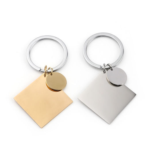 Picture of Stainless Steel Keychain & Keyring Rhombus Round Blank Stamping Tags