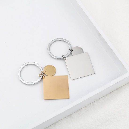 Picture of Stainless Steel Keychain & Keyring Rhombus Round Blank Stamping Tags