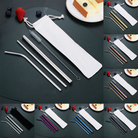 304 Stainless Steel Straws & Brush Set With Burlap Bag Tea Service