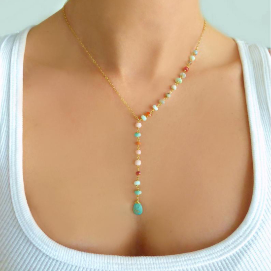 Изображение Стеклянные Богемный стиль Y-Образный Ожерелье Лассо Разноцветный 44.5см длина, 1 ШТ