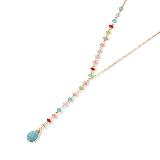 Picture of Glass Boho Chic Bohemia Y Shaped Lariat Necklace Multicolor 44.5cm(17 4/8") long, 1 Piece