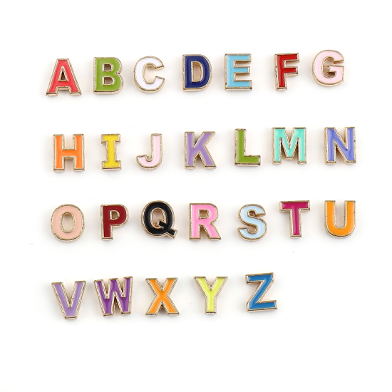 Immagine di Lega di Zinco Perline Lettera Smalto Circa 10mm x 10mm, Foro:Circa 1.5mm, 10 Pz