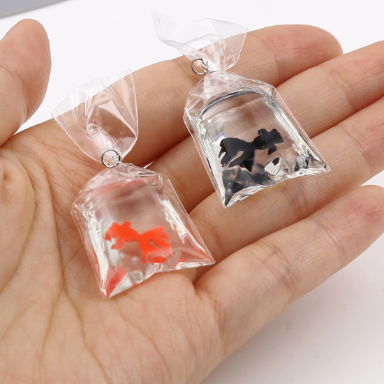 Image de Pendentifs en Résine Sac Poisson Rouge 50mm x 22mm, 5 Pcs