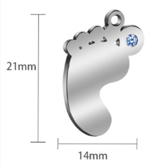 304ステンレス鋼 誕生石 チャーム 足 シルバートーン 21mm x 14mm、 1 個 の画像