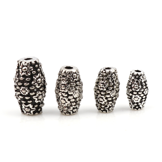 Immagine di Lega di Zinco Perline Barile Argento Antico Fiore Scolpisce 20 Pz