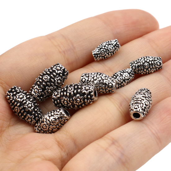 Immagine di Lega di Zinco Perline Barile Argento Antico Fiore Scolpisce 20 Pz