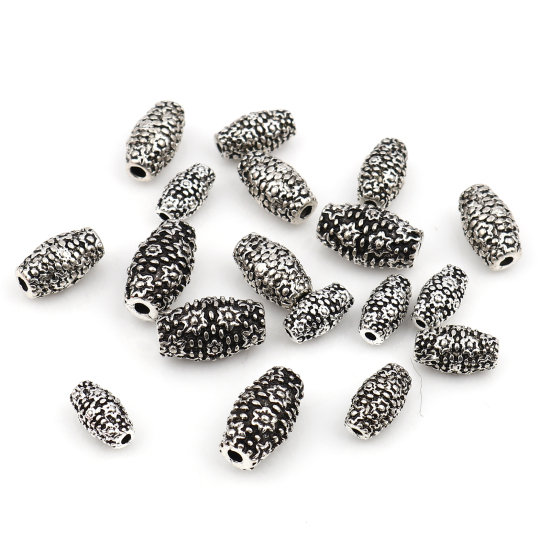 Immagine di Lega di Zinco Perline Barile Argento Antico Fiore Scolpisce 20 Pz