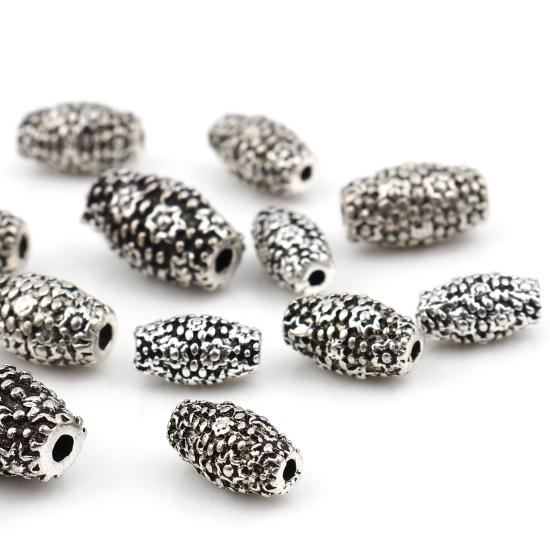 Immagine di Lega di Zinco Perline Barile Argento Antico Fiore Scolpisce 20 Pz