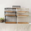 Picture of Wrought Iron Grid Storage Basket With Wooden Board