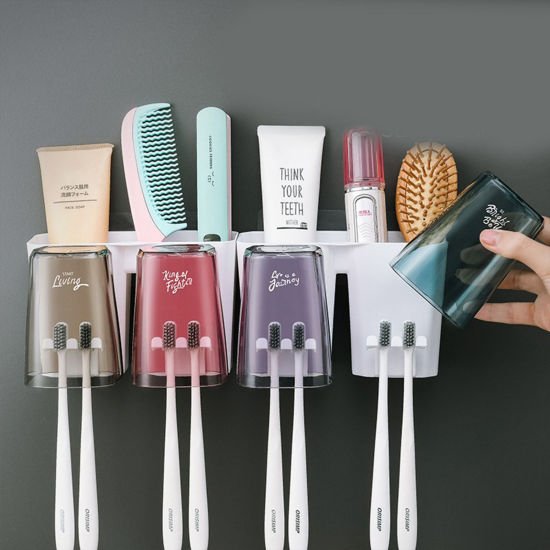 Picture of PP Punch-free Wall-mounted Toothbrush Holder Bathroom Rack Toothpaste Squeezer Set
