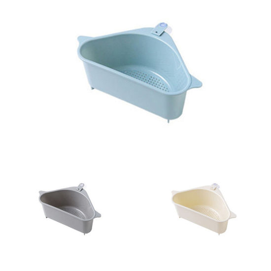 Picture of PP Kitchen Triangle Drain Basket Suction Cup Type Sink Filter Rack Sink Garbage Storage Hanging Basket