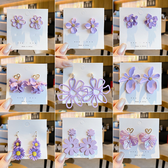 Image de Boucles d'Oreilles Violet 1 Paire