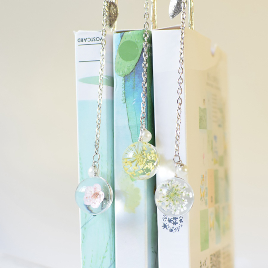 Picture of Resin Handmade Resin Jewelry Real Flower Bookmark Antique Silver Color 12cm x 2cm, 1 Piece