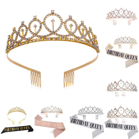Girl Birthday Ribbon Shiny Crown Rhinestone Party Supplies