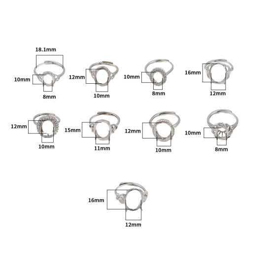 Изображение Белая Медь Открытые Регулируемые Кольца Основы для Кабошонов 1 ШТ