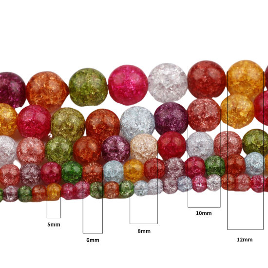 Image de Perles en Verre Rond Couleur au Hasard Motifs Fissurés 1 Enfilade