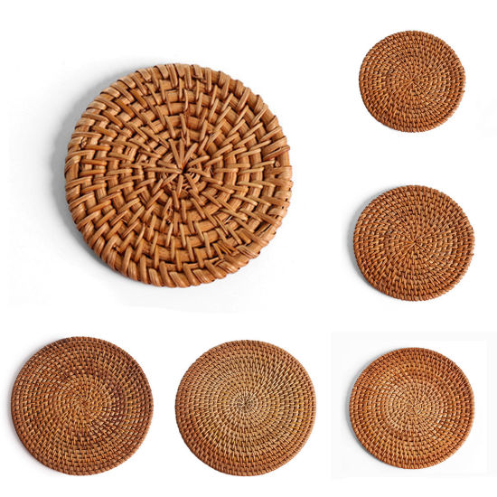 Изображение Rattan Weaving Round Tea Coaster Mat Tea Ceremony Tools