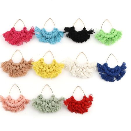 Pendentifs Franges en Alliage de Zinc & Polyester Eventail Goutte d'Eau 2 Pcs