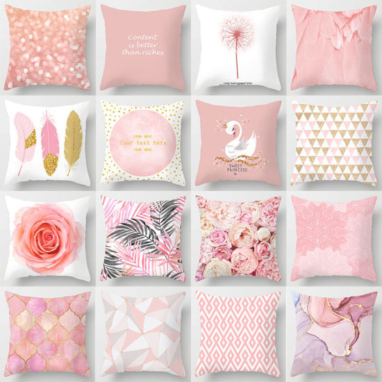 Изображение Pink Peach Skin Fabric Square Pillowcase Home Textile