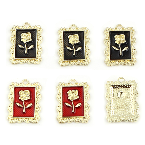 Immagine di Lega di Zinco Charms Rettangolo Fiore 5 Pz