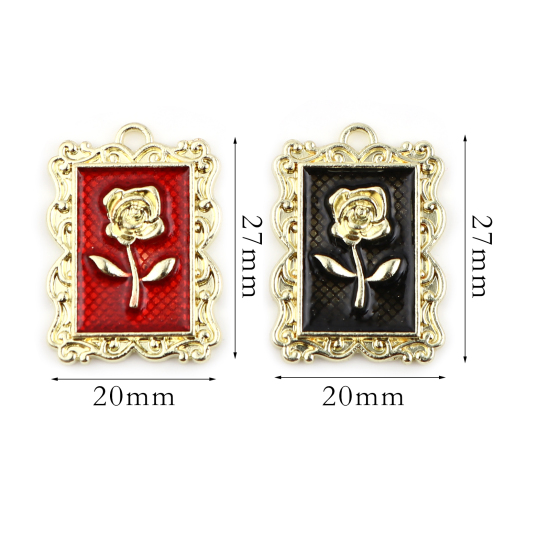 Immagine di Lega di Zinco Charms Rettangolo Fiore 5 Pz