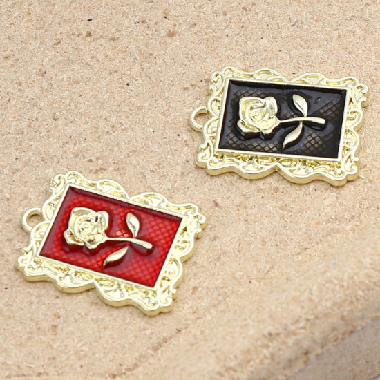 Immagine di Lega di Zinco Charms Rettangolo Fiore 5 Pz