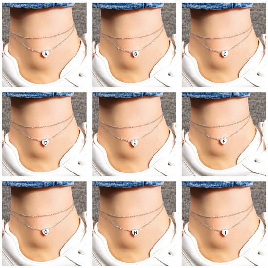 Picture of Stainless Steel Multilayer Layered Anklet Silver Tone Heart Initial Alphabet/ Capital Letter