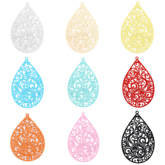 Picture of Iron Based Alloy Filigree Stamping Pendants Multicolor Matte Drop Painted